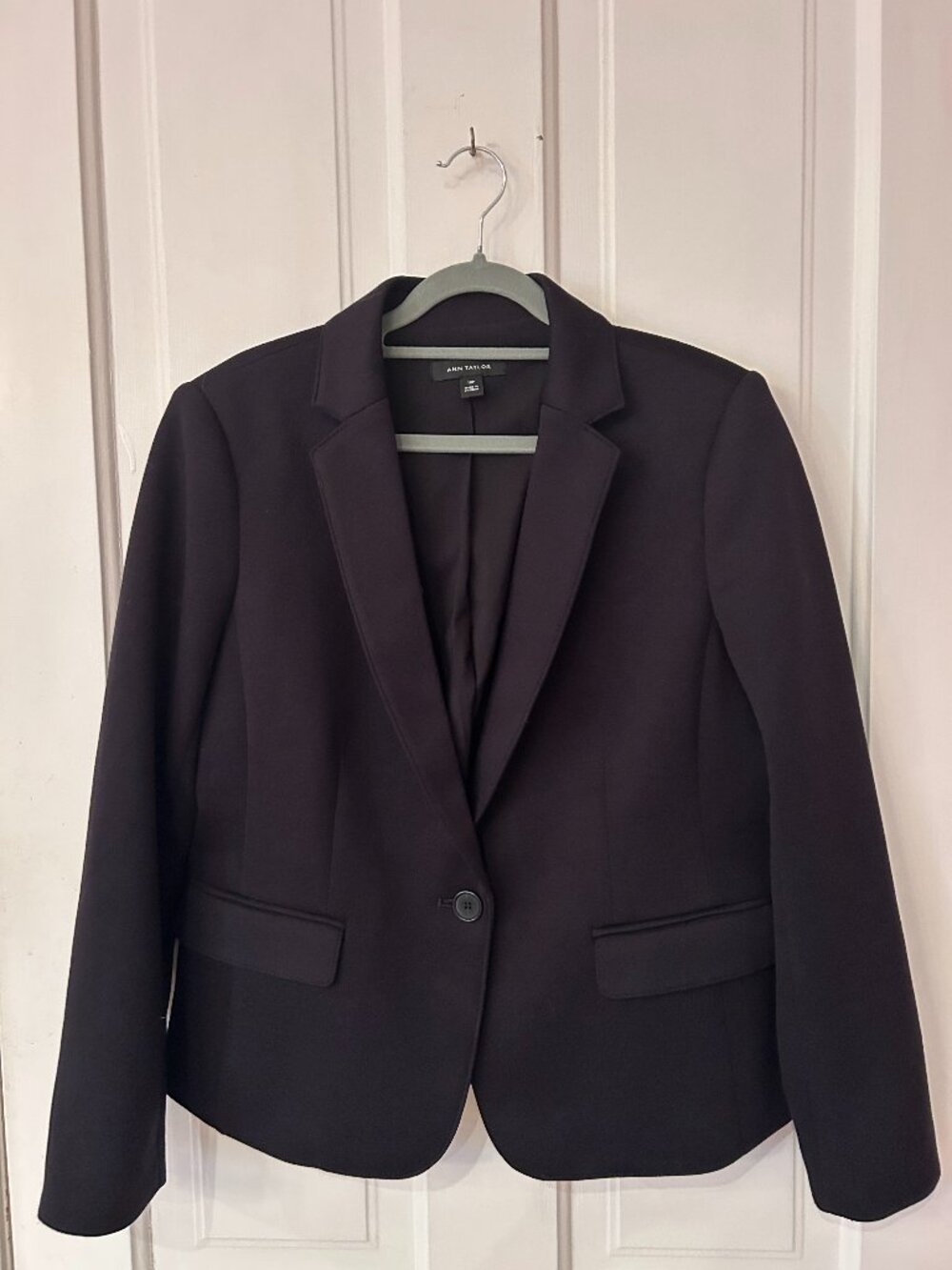 Ann Taylor Petite Black One Button Knit Blazer Stretch Machine Washable NWOT 10P